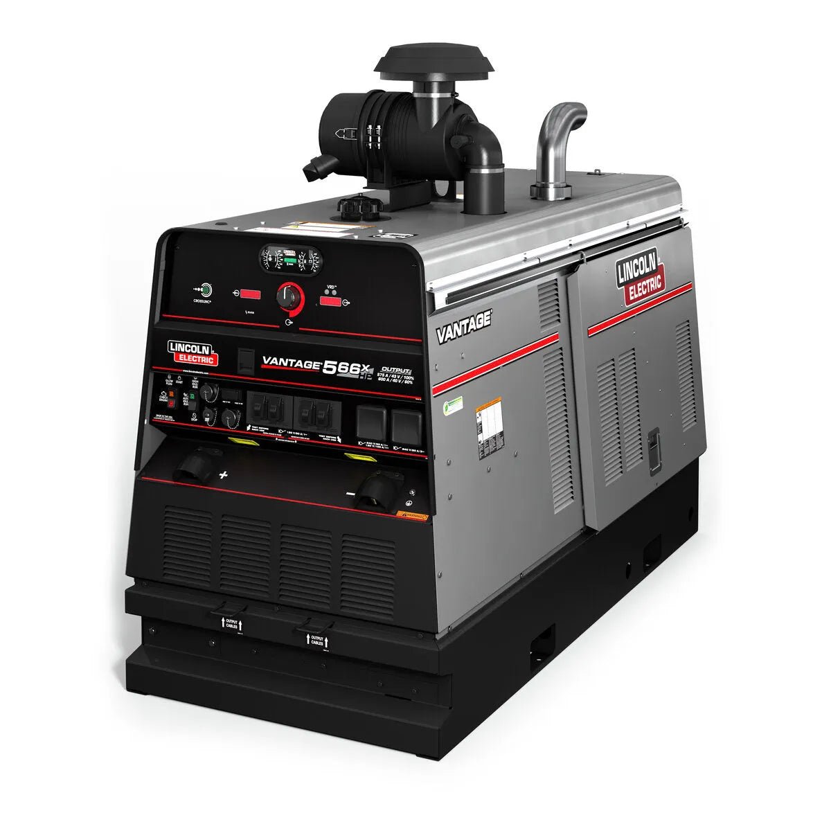 The Lincoln Vantage 566X Engine Driven Welder Deutz (K3239-3) features a black and gray body, CrossLinc Technology, front control panel with dials and switches, side ventilation grilles, and top exhaust components.