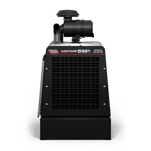 Front view of the black Lincoln Vantage 566X Engine Driven Welder Deutz - K3239-3, showing a large grille, visible exhaust pipe, air filter, and branded labels on its front panel against a plain white background.