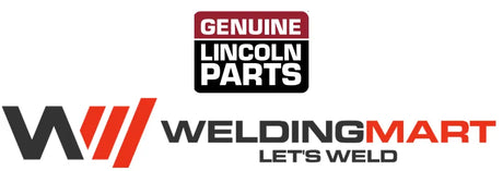 Logo for WeldingMart with the slogan LETS WELD and a red, black, and white emblem. Above it is a badge reading GENUINE LINCOLN PARTS—including Lincoln OEM VIBRATION MOUNT S20984-1—in white text on red and black backgrounds.