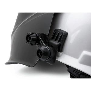 Close-up of Lincoln VIKING welding helmet with Slotted Hard Hat Adapter KP3486-1 for 1740/1840/2450/3350, WeldingMart accessory.