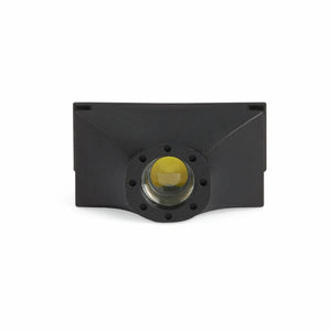 A front view of the Lincoln VIKING 2450 ADV Series Black Welding Helmet (K3028-5) shows a black rectangular sensor with a central auto-darkening lens and yellow inner ring, set against a white background.