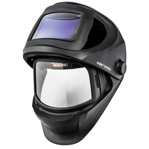 The Lincoln VIKING 3250D FGS Welding Helmet - K3540-3 features a large, clear face shield, rectangular auto-darkening lens, side adjustment knob for comfort and security, and is labeled F G S™ SERIES.
