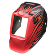 Lincoln VIKING 3350/2450 Street Rod welding helmet shell KP4563-1 with red-black finish, open window, orange-yellow flame design.