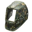 Lincoln VIKING 3350/2450 White Tail Camo KP4566-1 nylon welding helmet shell with viewing window, camo leaf and branch design.