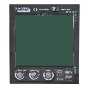 Lincoln VIKING3350 ADF Cartridge Kit KP3045-3 with large auto-darkening lens, welding controls for delay, sensitivity, and shade.