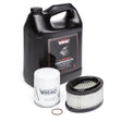 The Lincoln VMAC Compressor Service Kit (6 months / 500 hours) KP3406-1 includes a black 4L compressor oil, white cylindrical oil filter, mesh air filter, and a small brown O-ring, all arranged on a white background.