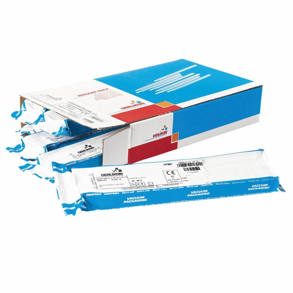 Lincoln Cromo E225 Welding Wire SMAW 3/16 18In, 5.4kg in blue-white box, low hydrogen welding wire for WeldingMart pros.