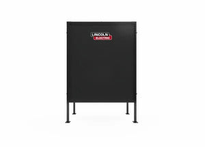 The Lincoln Weld Booth Only, 5 Ft Single (K5543-1), is a black rectangular screen on four legs, with the Lincoln Electric logo in white and red at the top center. It’s ideal for booth setups against a simple white background.
