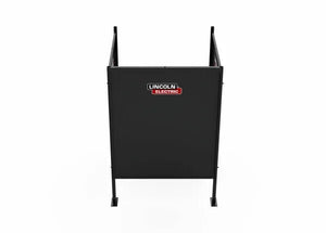 A black, rectangular Lincoln Weld Booth Only, 5 Ft Single K5543-1 welding screen with four legs is shown from the front. It features a heavy-duty steel panel and displays the red and white Lincoln Electric logo at the top center against a white background.