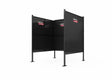 A Lincoln Weld Booth Only, 6 Ft Single (K5543-3), black and three-sided with Lincoln Electric logos on each panel. Made of heavy-duty steel with tall solid walls, open top and end, and four legs with square bases; shown on a plain white background.
