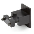 The Lincoln Weld Torch Mounting Kit KP52027-1 is a black metal vise with a rectangular base, v-block design, and parallel screws. It has a flat mounting plate with a hole, notched central block, and bolts for precise grip adjustment.