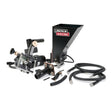 The Lincoln Wire Drive for NA-3S and NA-4 (142:1) K208A (fits 3/32–7/32 wire) is shown with a black metal hopper, nozzles, hoses, and connectors arranged on a white background for precision welding tasks.