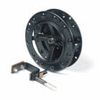 The Lincoln Wire Reel Assembly K299 is a black wheel with a screw, perfect for mounting wire reels or using in automatic wire feeders as part of a complete reel assembly.