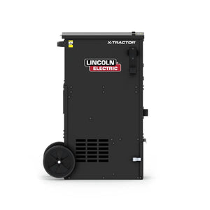 A black, upright Lincoln X-Tractor 2 Fume Gun 208-230/3/60 with MERV 16 Nano Filter (K5271-2), an industrial welding fume extractor with wheels, vent grilles, and side handle, shown on a plain white background.