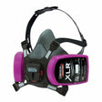 Lincoln XLR P100 Half Mask Welding Respirator Medium K4683-M with gray facepiece, black straps, dual purple P100 filters for welders.