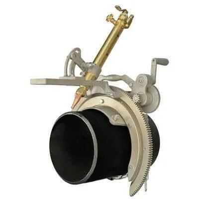 Mathey 1SA Saddle Cutting Machine with 3-8in Step Spacers for precise pipe beveling, welding tools, gas torch, gears, levers.
