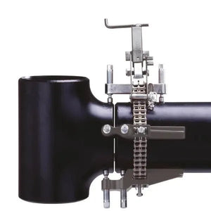 Mathey Sturdi Pipe Chain Clamp 1"–12" D250-SCSS for welding; secures pipe cutting machine to black pipe. WeldingMart tool shown.