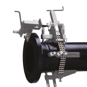 Mathey Sturdi Pipe Chain Clamp 1"-12" D250-SCSS for welding, featuring steel levers and stainless chain for pipe alignment and cutting.