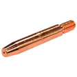 A close-up of the MK Products Contact Tip 1/4 X .036ID Short Arc (25pc Pkg, 621-0326-25) showing its threaded end and small hole, a key MIG torch component used for short arc welding.