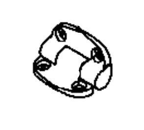 Black and white line drawing of the MK Products Hinge Door Nylon Black (415-0075), featuring a rounded design with four mounting holes and a raised cylindrical section—perfect for welding equipment enclosures.