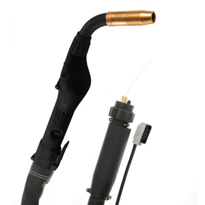 MK Products Python LX Fronius Push-Pull Welding Gun, 15 ft, 225A, 9-pin, air-cooled, black handle, copper nozzle, cable shown.