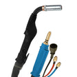 MK Products Python LX Push-Pull Gun, 35’ water-cooled, Miller compatible welding tool with black handle and blue connector.