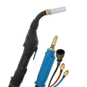 MK Products Python Push-Pull Gun for Miller, 35ft, water-cooled, 400A, 10-pin, welding tool with colored cables and connectors.