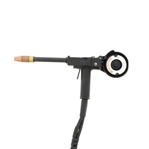 MK Products Sidewinder MiniSpool Gun 15ft 135A (322515), welding accessory with black handle, spool holder, nozzle, and cable.