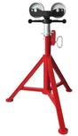 Mathey Dearman Super Duty Pipe Stand 16"-26" with V roller head, sturdy red welding accessory for pipe alignment and support.