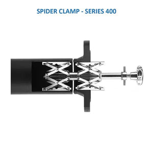 Mathey Dearman Spider Clamp 400-4SS cross-section for pipe alignment, welding tool, showing internal springs and mechanisms.