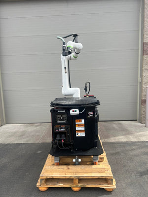Lincoln Cooper CRX-10iA/L Air-Cooled Welding Cobot Cart (AD2489-8) on pallet for efficient shop floor robotic welding solutions.