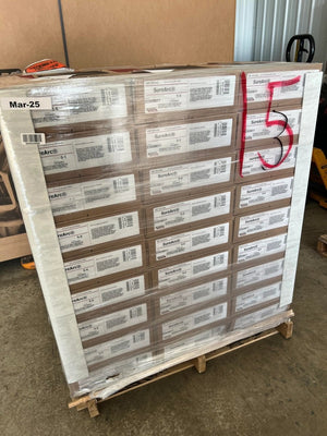Lincoln ED030611 SureArc S6 .035 MIG wire pallet, 81 rolls, 2,673 lbs, wrapped for WeldingMart warehouse welding supplies.