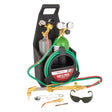 The VMD 601 Acetylene Oxygen Port-A-Torch Kit (4403261) includes cylinders for CGA 540/200, twin gauges, brass torch handle, hoses, tips, striker, goggles, and comes in a black plastic carrying case.